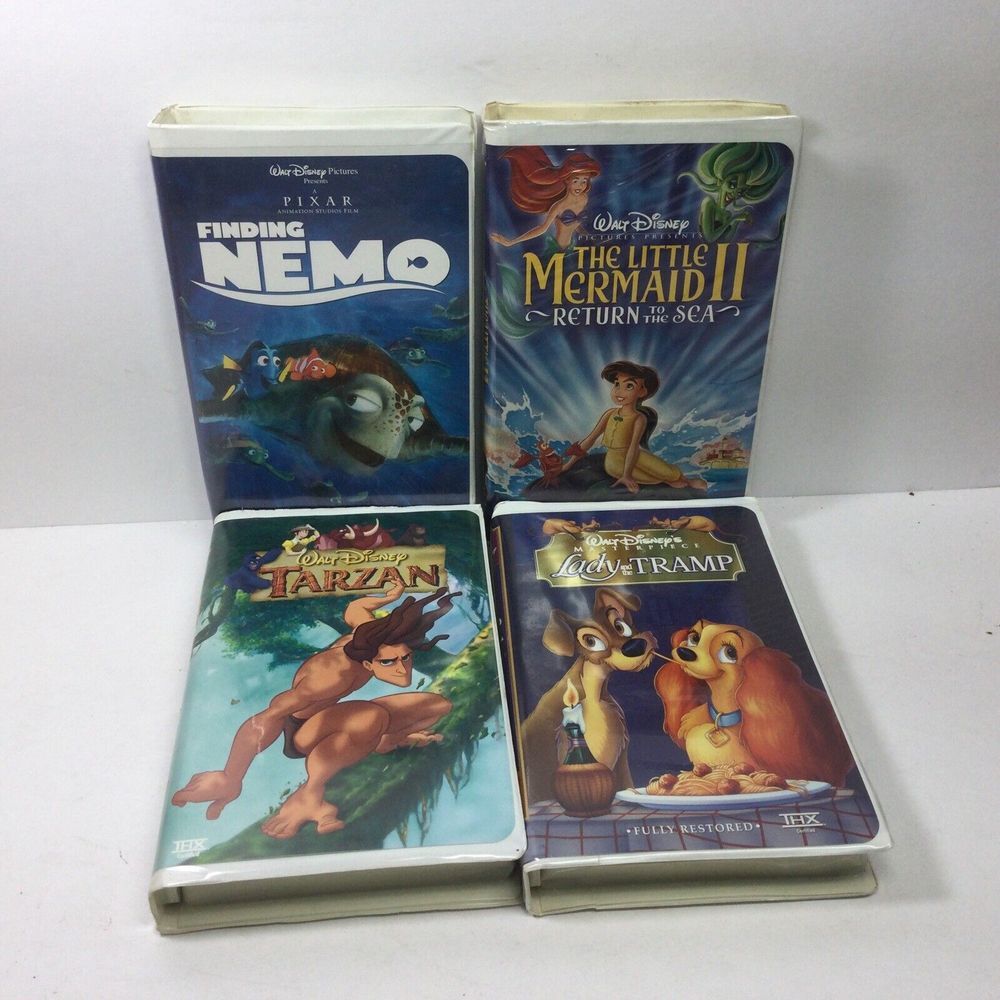 Walt Disney VHS Finding Nemo Little Mermaid‎ ll Tarzan Lady & Tramp Lot of 4